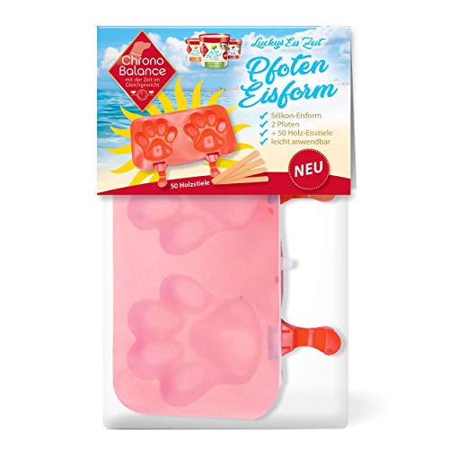 Eisform für Hundeeis aus Silikon, BPA frei, mit 50 GRATIS Holz-Eisstielen, 2 Pfotenformen, leichte Anwendung (2 Pfoten-Eisform, Rot)