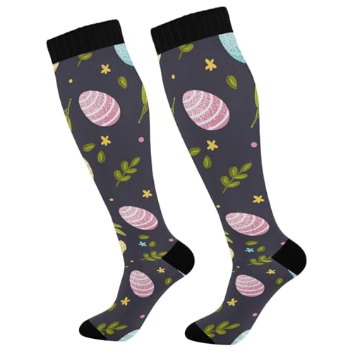 Dussdil Easter Eggs Spring Flowers Leaf Compression Socks for Women Men Christmas Circulation Long Knee Socks for Winter Warm Stockings Socks