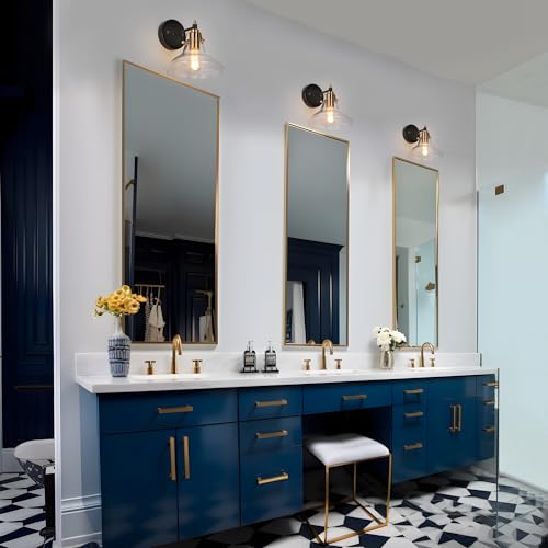 Image of Black Gold Wall Sconce, Modern 1-Light Sconce Wall Lighting with Clear Glass Shade for Bedroom, Bathroom, Hallway and Living Room
