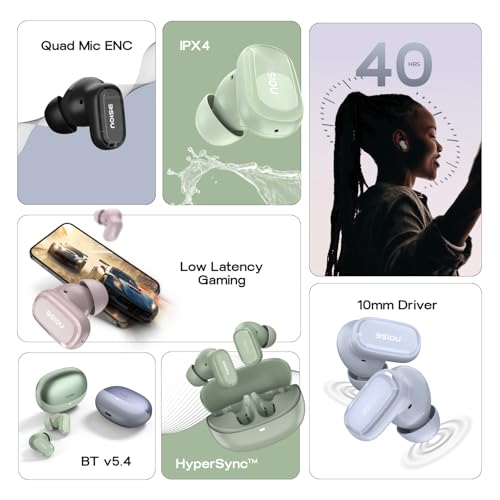 Image of Noise Buds Connect 3 Truly Wireless Earbuds with 40H of Playtime, Quad Mic with ENC, Low Latency, 10mm Driver, BT V5.4(Sage Green)