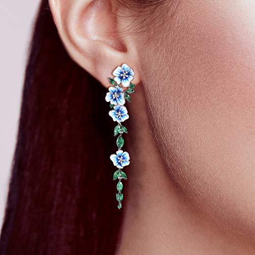 Santuzza Peony Earrings 925 Sterling Silver Green Spinel Handmade Enamel Blue Flower Gemstone Earrings For Women #TOP4