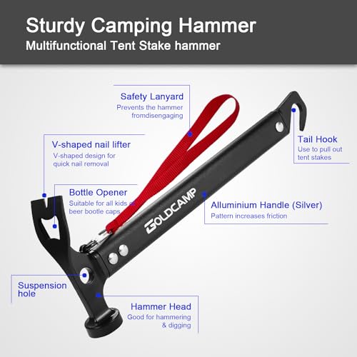 Estacas de camping pesadas para suelos duros, juego de carpa con mazo 4