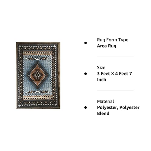 Southwest Native American Area Rug Blue & Brown Design D143 (3 Feet X 4 Feet 7 Inch) #TOP7