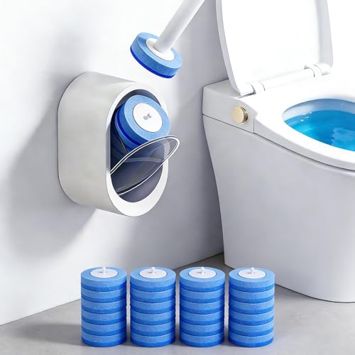 SOPAMI Disposable Toilet Brush and Holder Set with 16 Refills for Bathroom