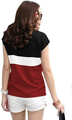 Image of Girls Womens Stylish Deep Neck Casual Block Top T-Shirt