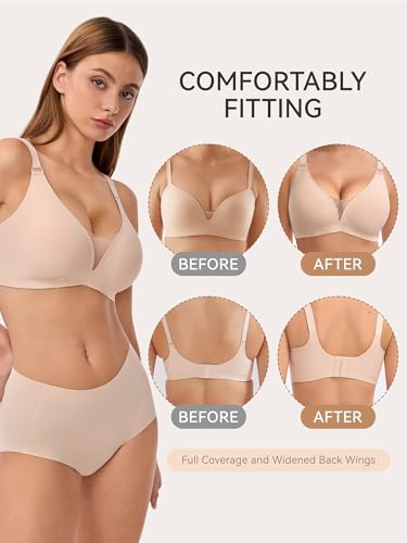Image of LUCKMEEY Mesh Bras for Women No Underwire Wireless Bras Seamless Push Up Full Coverage Bras Comfortable Bra Everyday Bra