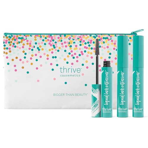 Thrive Causemetics Liquid Lash Extensions Mascara 3 Pack, Tubing Thrive Mascara Lengthening, Volumizing &amp; Curling, Smudge Proof, No Clumping or Flaking, Vegan &amp; Cruelty Free, Whitney (Charcoal Grey)