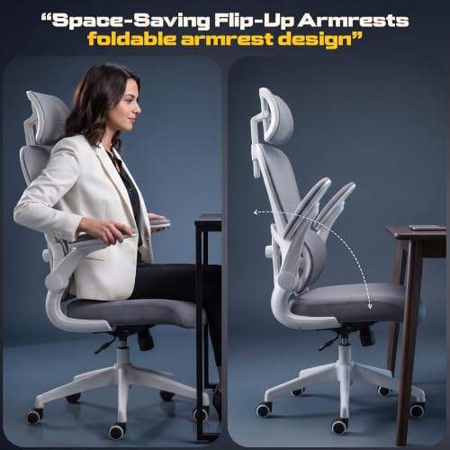 Image of DROGO Vesby Ergonomic Office Chair for Work with Dual Adaptive Lumbar Support | Breathable Mesh Computer Chair with 3D Headrest & Armrest | Gaming Chair with 135 Recline, 1-Yr Warranty(LightGrey)