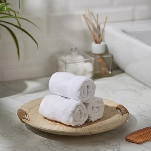 amazon basics Bamboo Cotton Face Towel Set | 500 GSM | Ultra-Absorbent | Quick Dry | Super Soft (Pack of 3 - White)