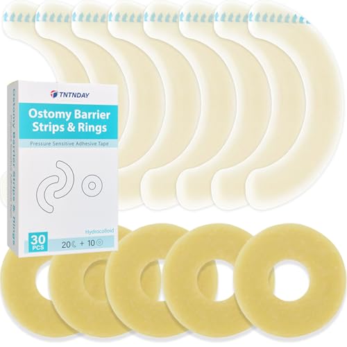 TNTNDAY 30PCS Ostomy Barrier Strips and Rings Sets, Ostomy Supplies for Colostomy Bag, Elastic Leakproof Skin Extender Rings, Protector Seal for Ilostomy Bag, 20 Strips & 10 Rings