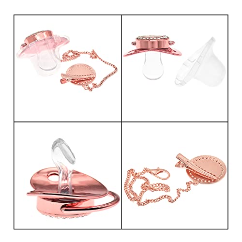 Image of Bling Personalized Pink Baby Pacifier with Pacifier Clips and Anti-dust Cover A-Z 26 Letters(Pink,G)