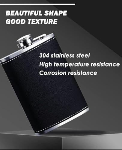 Image of Hip Flask 8oz,Alcohol Flask 304 Stainless Steel Flagon Black Hip Flask Leakproof Whiskey Flask with Leather Wrapped Cover,Portable Pocket Whisky Flaskk