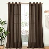 YoungsTex Dark Brown Linen Curtains 84 Inch Length 2 Panels for Living Room, Light Filtering Drapes Semi Sheer Chocolate Window Treatments with Bronze Grommet for Bedroom, 52 x 84 Inch
