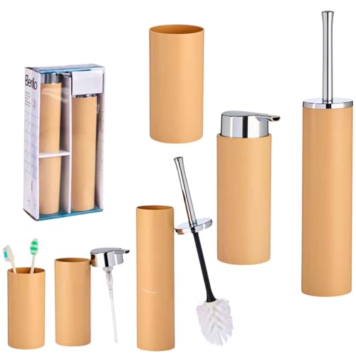 Set de Baño 3 Piezas Beige - Dispensador de Jabón Líquido, Escobilla WC con Soporte y Vaso Porta Cepillos – Accesorio de Baño Moderno Resistente para Tos usos - Pack de Baño Completo Set de Baño 3 Piezas Beige - Dispensador de Jabón Líquido, Escobilla WC con Soporte y Vaso Porta Cepillos – Accesorio de Baño Moderno Resistente para Tos usos - Pack de Baño Completo