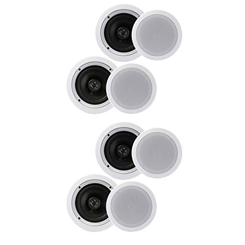 Pyle PDIC1661RD 6.5 Inch 200 Watt in Ceiling Wall Speakers 2 Way Flush Mount Home Indoor Stereo Speaker System Pair, White (2 Pairs)