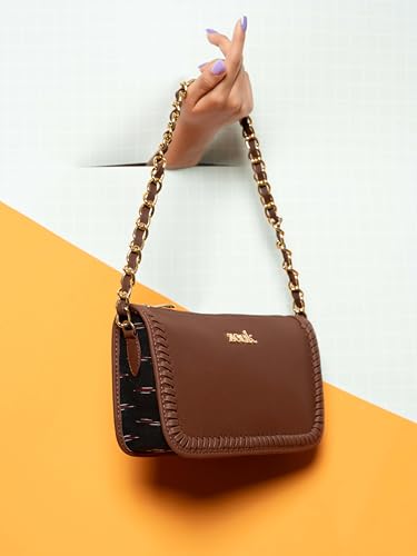 Image of ZOUK Small Shoulder Bag Bag for Women | Stylish Vegan Leather Shoulder Bag with Gold Chain Handle | Water-Resistant | Chic & Handcrafted Purse |