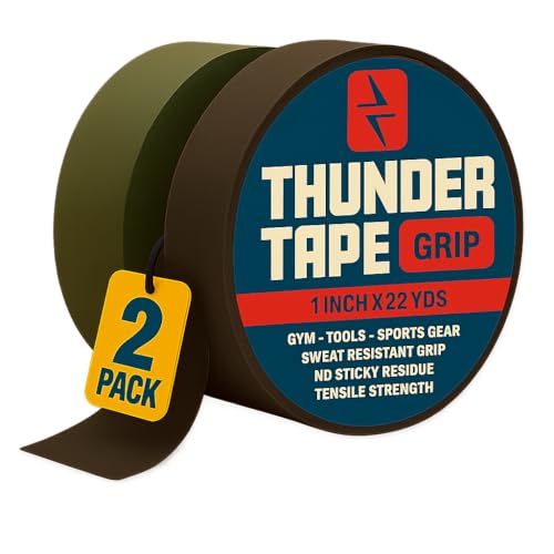 Thunder Tape Tactical Grip Tape – 2 Roll Camo Pack (Green & Brown) – Gun Grip Tape for Rifle, Firearm, Knife Handle, Magazine, Tool, Bow, Camping Gear – 1” x 66 Ft – Non-Reflective, Weather-Resistant