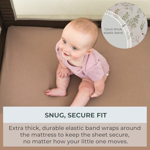 Image of Pobibaby 2 Pack Pack N Play Sheets for Girls - Premium Cotton Blend Fitted Playard Sheet, Soft Breathable Mini Crib Sheets Girl, Playpen Mattress Cover for Standard Travel Playards 38x26 (Meadow)