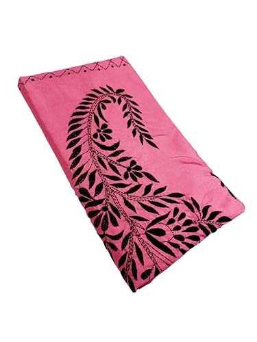 Image of SHRISTI CLOTHINGS Women's Hand Embroidered Cotton Silk Kantha Stitch Saree with Blouse Piece (SB430324 PINKD1)