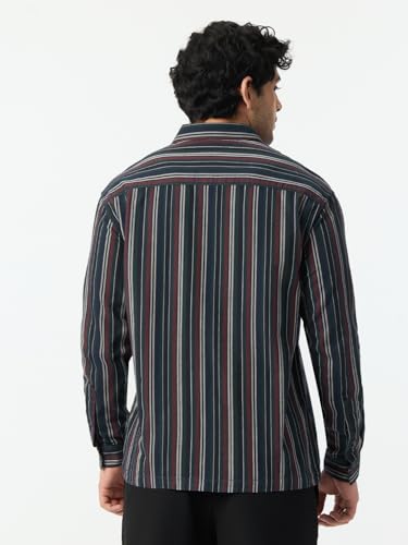 Image of The Souled Store Striped Shirt: Amazonia Men and Boys Long Sleeve Spread Collar Cotton Lightweight Easy to Style Everyday Office Wear Casual Relaxed Shirt
