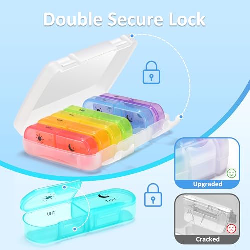 Image of Fullicon Large Portable Pill Organizer 2 Times a Day, Clear Rainbow