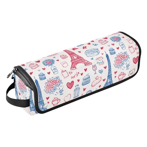 Bolsa de viaje Paris Love Red White para herramientas de cabello, organizador resistente al calor y gran capacidad para planchas, rizadores y accesorios