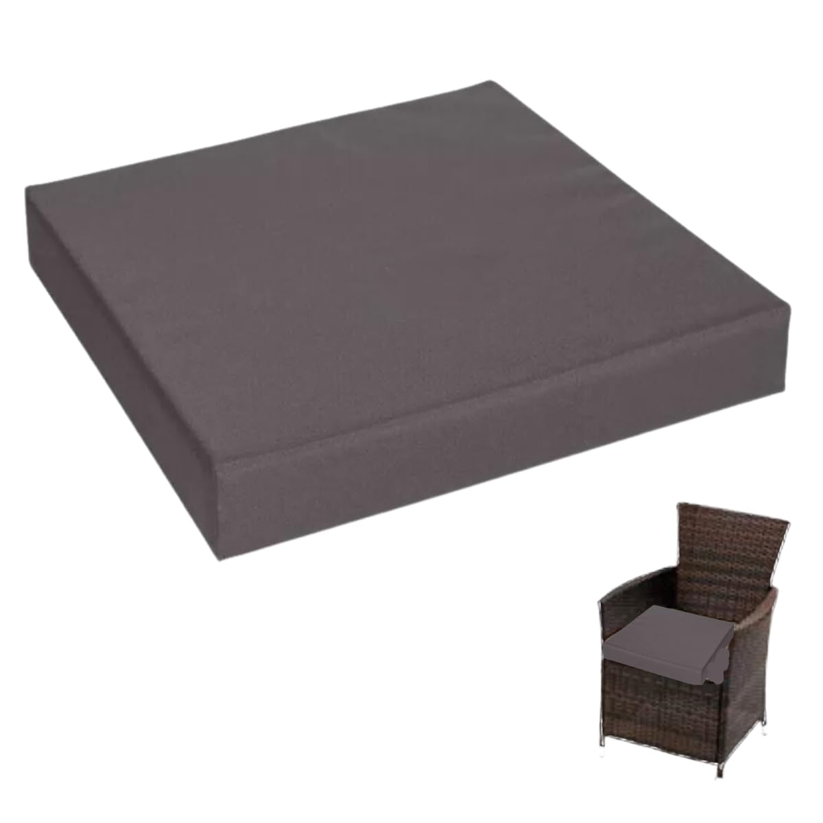4cm Thick Waterproof Chair Cushion Removable Zipped Cover Foam Seat Pad for Kitchen, Dining Room, Garden Patio & Rattan Furniture (Grey, 16" x 16" (40 x 40 cm))