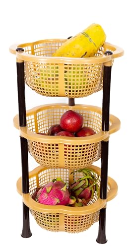 Image of TeDeMel Desire 4 Virgin Plastic Dish Rack | Multipurpose Storage Basket for Onion Potato & Vegetables | Kitchen Tray Rack for Household Use | Durable & Lightweight | Brown