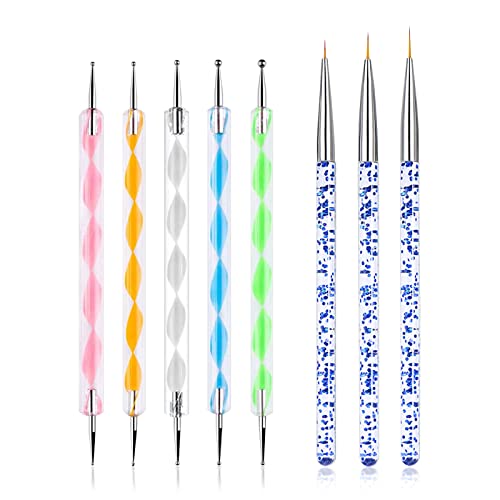 Hanyoushengvance 5PCS Dotting Pen Tool Dot Paint Manicure kit with 3 PCS Nail Painting Brushes, Professional Nail Art Brushes-Sable Nail Art Brush Pen,Nail Art Design Tools.