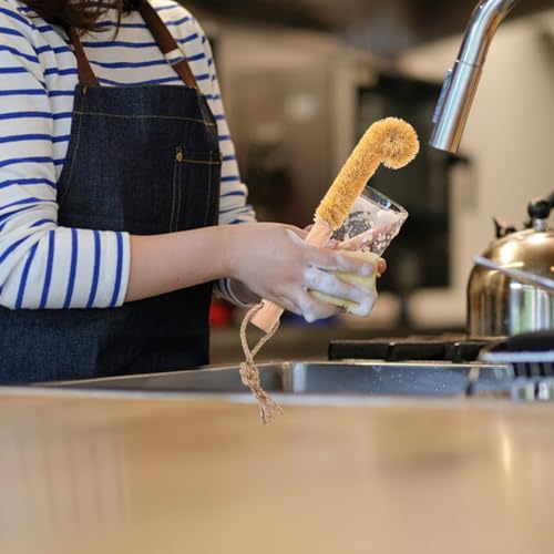 Image of ORFOFE 1pc Coconut Long Handle Cleaning Brush for Cups Mugs Glassware and Bottles Durable Bottle Brush with Lengthened Handle for Deep Cleaning