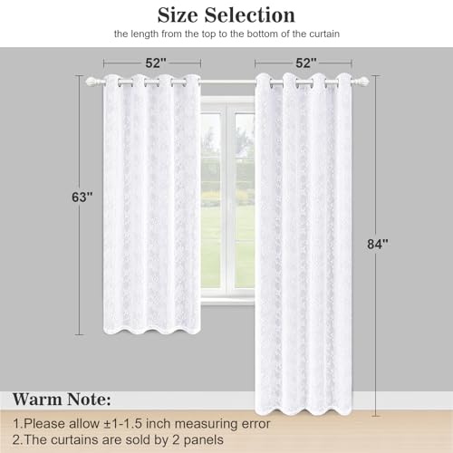 Image of Yinhua Double Layer White Curtains for Living Room Blackout Curtains for Bedroom 63 Inch Length 2 Panels Set Kid Curtain with Tiebacks, Grommet Drapes with Floral Sheer Overlay, 52 inch W x 63 inch L