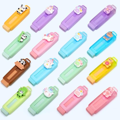 VICHOS 16 Pcs Gommes Rétractables Kawaii, Petit Cadeau Anniversaire Invités Enfant, Kit Anniversaire pour Jouet Cadeau et Fille 4 5 6 7 8 9 10 Ans