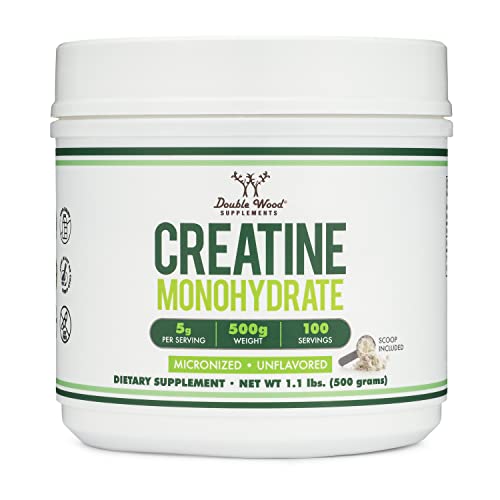 Creatine Monohydrate Powder 1.1Lbs (100 Servings Of 5 Grams Each - Third Party Tested Micronized Creatine Powder) Unflavored, Keto, Vegan Friendly (With Scoop)(Creatina Monohidratada) By Double Wood #TOP5