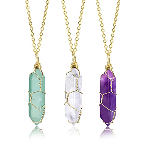 Juego de cristales curativos, cristal natural y piedras curativas, piedras de chakras de cristal curativo de colores, collar con colgante hexagonal, serie de meditación y yoga para hombres y mujeres