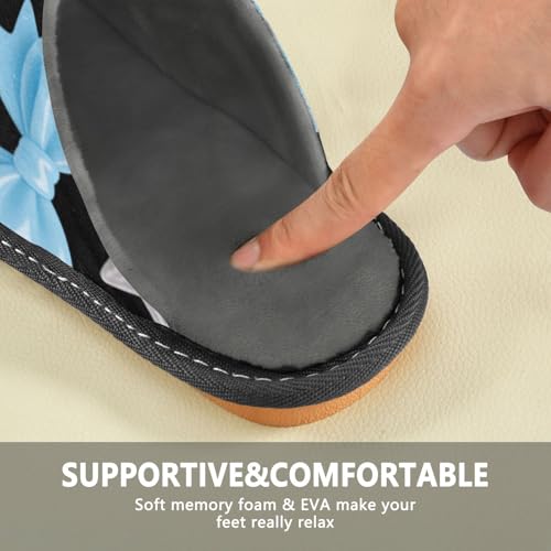 Slippers for Women Blue Bows Pink Hearts Stars Soft Fuzzy Women's Slippers Indoor and Outdoor Shoes4