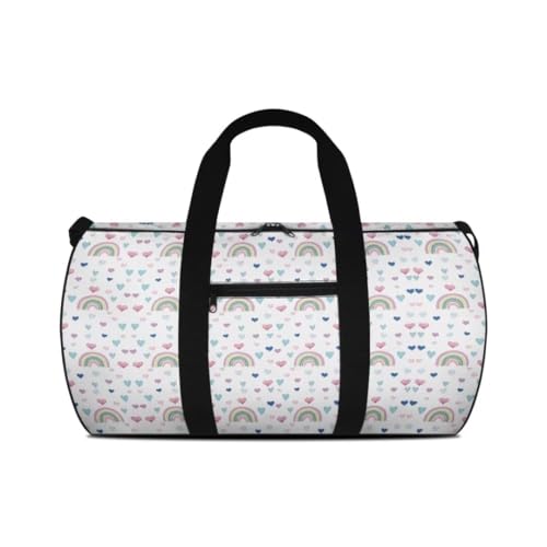 Boatee Rainbow Travel Bag for Teen Girls Gym Bag Cute Luggage Bag Large Duffel Bag Multi-Purpose Shoulder Purse Holdall Bags Carry on Bag Personal Item Travel Bag Toiletry Bags for Camp Heart White