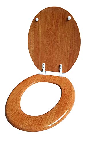 J&V Textiles Round Toilet Seat With Easy Clean & Change Hinge (Wooden Grain)