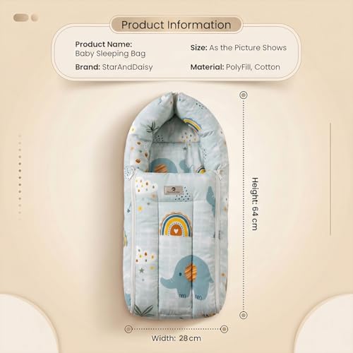 Image of StarAndDaisy 3 in 1 Baby Sleeping Bag for New Born, Baby Bedding Set, Washable & Foldable Cotton Design Godari, Toddlers Bed, Baby Bedding, Baby Mattress, Cradle Bed (Elephant Print)