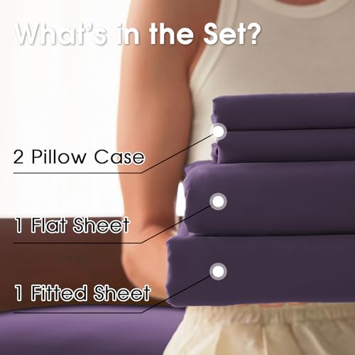 Image of Cal King 4 Piece Sheet Set - Comfy Breathable & Cooling Bed Sheets Set, Soft and Wrinkle Free, Deep Pockets, Easy & Secure Fit, Hotel Luxury Bedding - Oeko-Tex - Purple