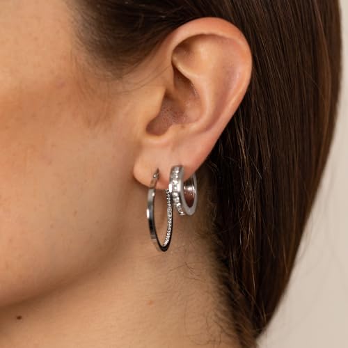 Purelei Inner Shine Creolen Ohrringe – Edelstahl 18K Vergoldet/Rosévergoldet oder Silber – 30 mm Ø, 2 mm Breite - Damen Ohrringe (Silver) – Ansicht 4