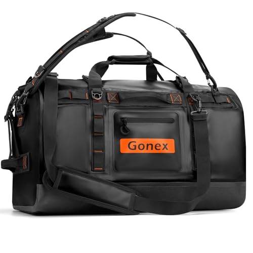 Gonex Waterproof Duffel Bag, 90L Heavy Duty Dry Duffle Bag with Reinforced Thickened Bottom, 3-in-1 Convertible Large Travel Backpack for Kayaking, Motorcycle, Camping & Boating, Black