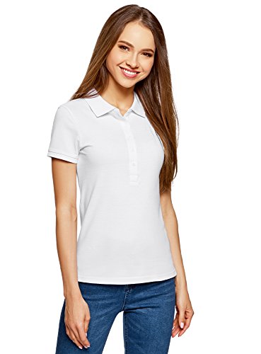 oodji Ultra Damen Pique-Poloshirt Basic , Farbe - Weiß (1000N) , Gr. L