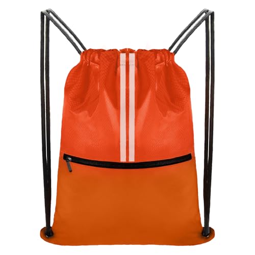 Image of Drawstring Backpack Large Sports Draw String Bag for Women and Men (Orange)