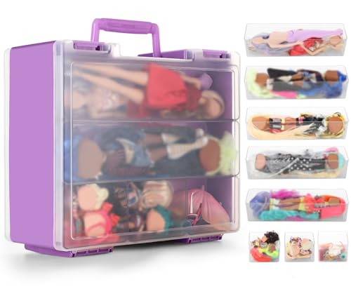 Blummy Large Dolls Storage Case Compatible with 12 Inch & 6 Inch Dolls Carrying Case All-in-One Doll Storage Organizer Holds 6-12 Dolls and Accessories(Case Only) (Puple)