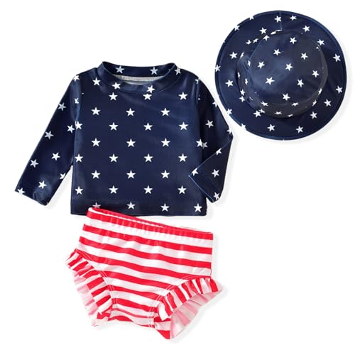 Image of HINTINA Newborn Baby Girl Long Sleeve Swimsuit Bathing Suit with Hat