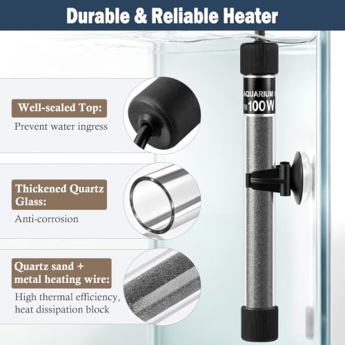 Image of HITOP 100W Adjustable Aquarium Heater, Submersible Thermostat for 10-25Gal