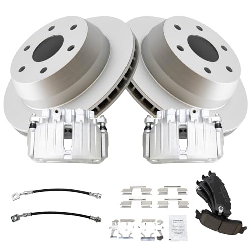 Image of TRQ Rear Brake Pad & Rotor Kit Ceramic Premium G-Coated Compatible with 2002 Cadillac Escalade Escalade EXT 2000-2001 GMC Yukon XL 1500