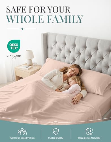 Image of LANE LINEN Twin Cotton Bed Sheets - 450TC Premium Combed Sateen, Sepia Rose