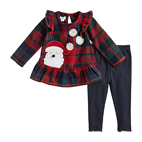 Mud Pie Baby Girls' Tartan Santa Tunic and Legging, Red, 9-12 Months