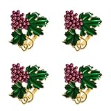 OFFSCH 4Pcs Purple Grape Napkin Rings with Green Leaf Design Elegant Napkin Ring Holders for Western Dining Table Decoration and Family Gatherings